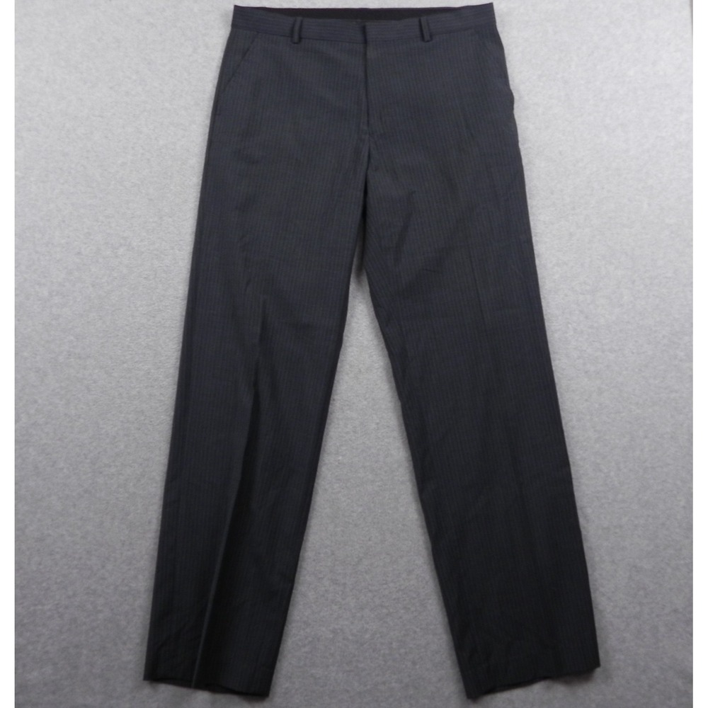 Calvin Klein Pants Mens 34x34 Wool Blend Dress Suit Flat Front Gray Striped